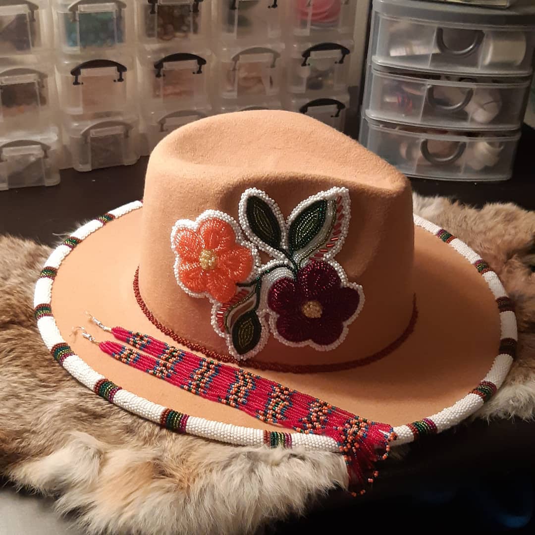 Staci Duchene, beadwork, beader, quillwork, hats, Indigenous Artist, First Nations, Indigenous Arts Collective of Canada, Pass The Feather